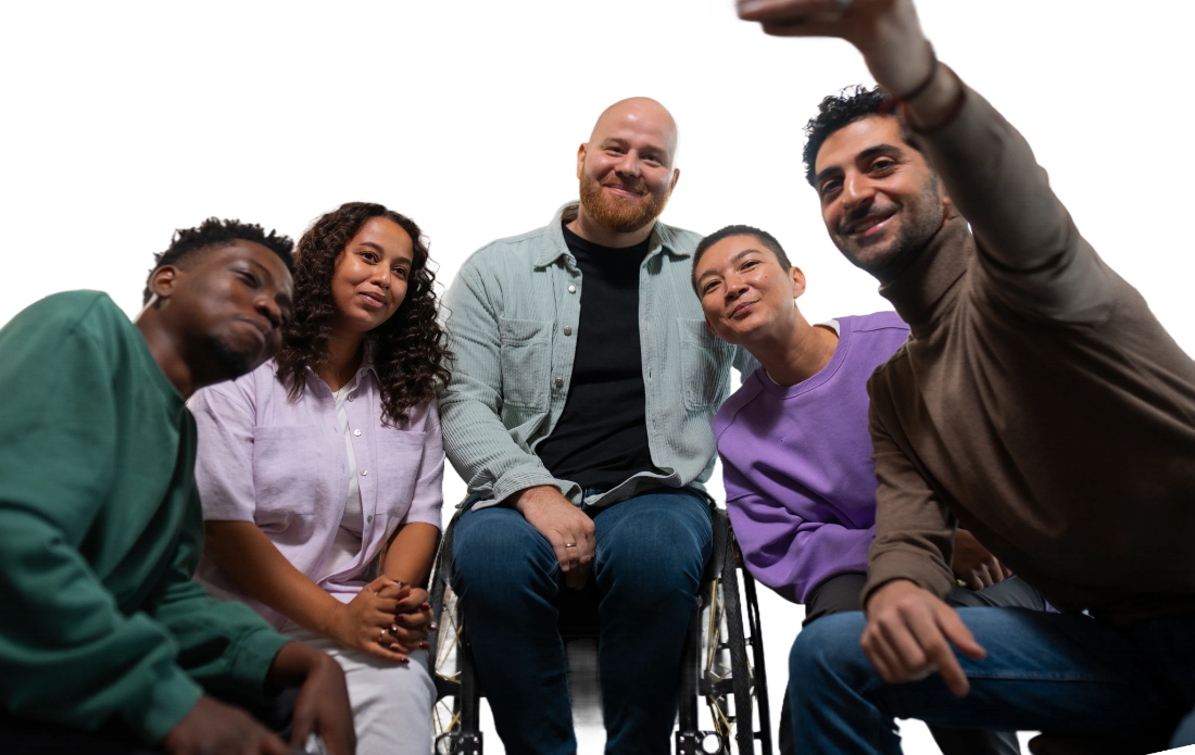 Members of The Circl smiling together during an online support session